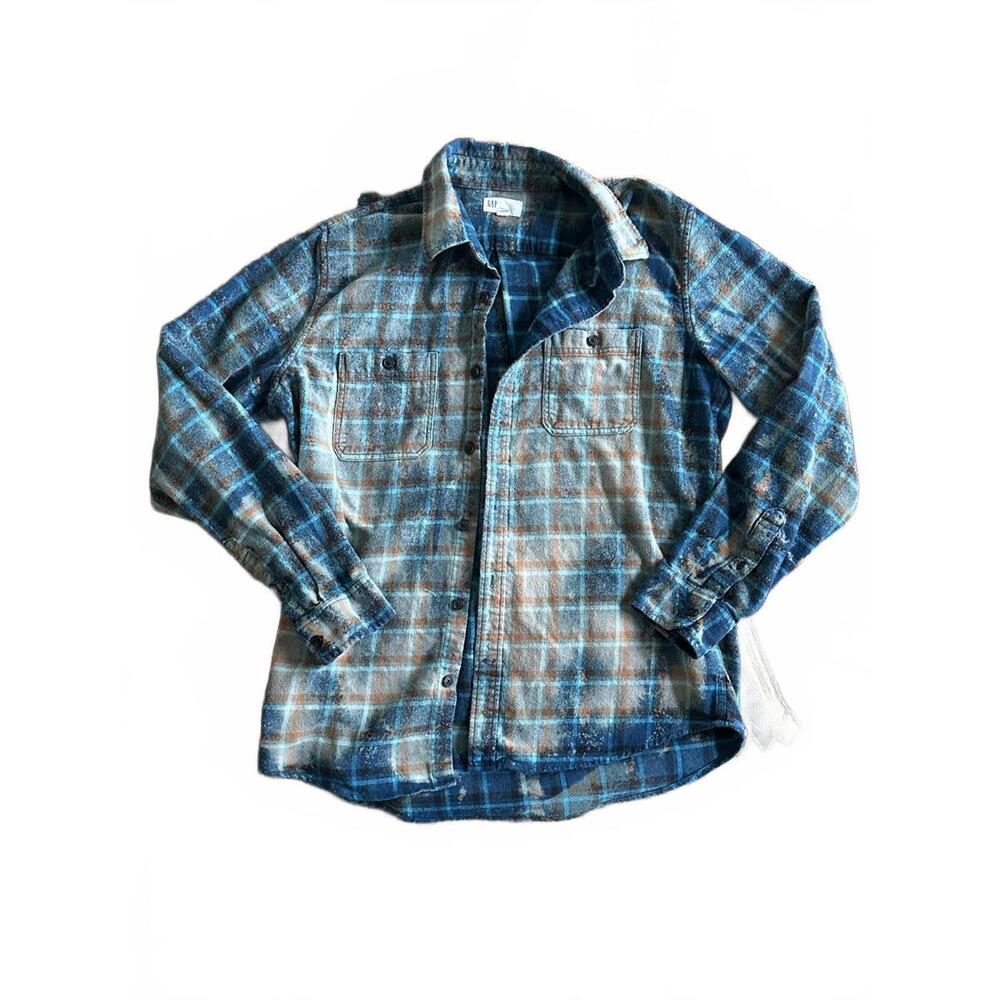 Upcycled Bleached Handmade Flannel Shirt Punk Grunge Button Up | One of a Kind